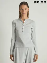 Reiss Grey Marl Taylor Waffle Jersey Henley Top with Cotton (AG9160) | $155