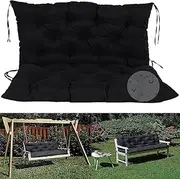 Outdoor Waterproof Wood Bench Cushion with Backrest 2 3 Seater Bench Pad with Non-Slip Ties Garden Swing Hammock Sun Chair Patio Furniture Outdoor Indoor 120*100*10cm Black