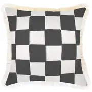 Cushion Cover-Coastal Fringe-Check Charcoal-45cm x 45cm