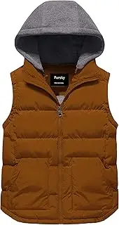 [Pursky] Girl's and Boy's Warm Puffer Vest Coat Water Resistant Sleeveless Jacket With Detachable Hood for 6-14Y