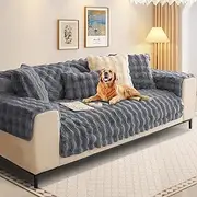 SHANNA Thick Rabbit Plush Sofa Cover 1 2 3 Seater, 2024 New Universal Non-Slip Corner Sofa Cover L Shape Super Soft Faux Fur Sofa Slipcovers for Living Room(Grey, 70 * 150cm Seater Cover)