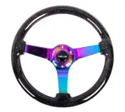 NRG Steering Wheel [3" Deep Dish/350mm/NeoChrome Spoke/Black Sparkle Wood Grip]