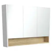 Fienza Satin White 1200 Mirror Cabinet with Display Shelf and Scandi Oak Insert