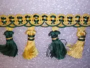 6 yards TASSEL FRINGE 2 3/4" FOREST GREEN/GOLD-YELLOW Drapery Fabric Trim