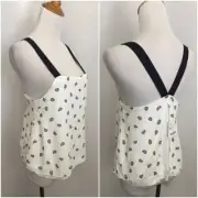 NWT ZARA Womens sz S/XS Blue White Print Overlay Strappy 2Ply Fabric Shirt Top