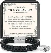 [LUXEJEW] Gifts for Men - Mens Bracelet, Beaded Leather Bracelets for Men Dad Husband Boyfriend Son Grandson Brother Nephew Uncle 6mm Matte Agate Stone Stainless Steel Magnetic Clasp Love You Forever