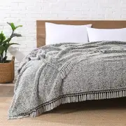 Ultra Soft Fleece Sherpa Blanket King King-104" x 90" Black With Tassel