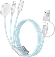 Temdan for Apple Watch Charger,3 in 2 USB C Cable for iPhone 16 Charger/Type C/Lightning,Multi Charging Cable Cord,Portable Travel Essentials Designed for iWatch Ultra/SE/10-1&iPhone 16-12-4FT Blue