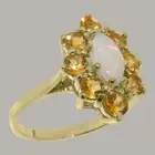 Solid 18k Yellow Gold Natural Opal & Citrine Womens Cluster Ring - Sizes 4 to 12