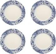 [Spode] Blue Italian Brocato Collection | Dinner Plates | Set of 4 | 10.5-Inches | Round Salad and Appetizer Plate | Blue and White | Dishwasher Safe | Made in England