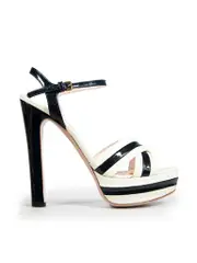 Ecru Patent Block Heeled Sandals