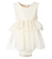 [Donsje] Donsje Baby Aamina tulle-trimmed jersey onesie M 18-24 white