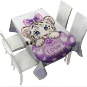 Cute Design Purple Love Cup White Tiger Tablecloth