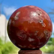 234G Natural Sakura Flower Agate QUARTZ Sphere Crystal Ball Healing