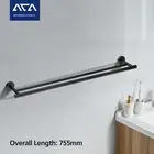 Bath Round Towel Rack Rail Holder Double Bars Wall Mounted Stainless Steel Black