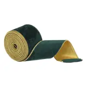Christmas Velvet Ribbon 2.5" 10 Yard Gold Iron Wired Edge Dark Green
