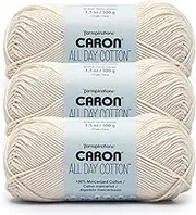 Caron All Day Cotton - 3 Pack of 173 Yards/3.52 oz Cream 100% Mercerized Cotton Yarn