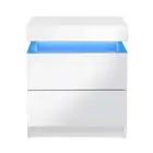 Oikiture Bedside Table RGB LED 2 Drawers White