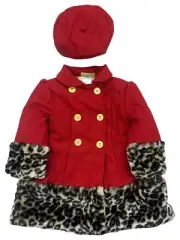 Penelope Mack Girls Red Gold Leopard Print Collared Dress Coat with Hat