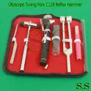 FIBER OPTIC Otoscope Tuning Fork C128 Reflex Hammer Diagnostic SET BLACK DG-09