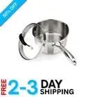 Elegant 3.5 Qt Stainless Steel Saucepan with Glass Strainer Lid & Dual Spouts