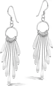 [AeraVida] Sparkling Sticks Circle Chandelier .925 Sterling Silver Dangle Earrings