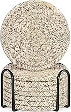 ABenkle 8 Pcs Drink Coasters with Holder, Cotton Woven Absorbent Coasters for Drinks, Minimalist Home Decor Coaster Set for Wooden Tabletop Protection Table, 4.3 inches Mixed Brown