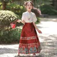 在飛比找ETMall東森購物網優惠-馬面裙女童漢服改良夏季唐裝古風女孩中國風古裝明制兒童國風套裝