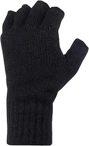 [HEAT HOLDERS] | WRK Comfortable & Hardwearing workwear | Men's Fingerless Winter Warm Thermal Gloves | Black | One Size Fits Most
