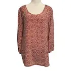 Max Studio 100% Silk Top Womens Medium Mauve Multicolor Abstract Career Blouse