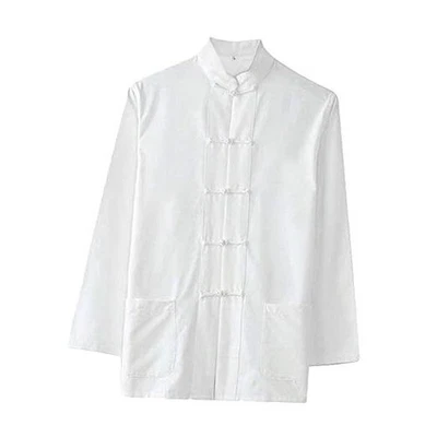 Traditional Long Sleeve Tang Kung Fu Uniform Men's Shirt X-Large White