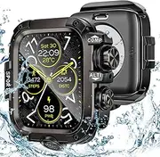 [2 in 1] Goton Metal Waterproof Case for Apple Watch Screen Protector 45mm Series 9 8 7, 360 Protective Metal Rugged Face Cover Hard PC Back Cover for iWatch Accessories, Black