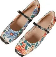 [Gloritmo] Women Ankle Strap Mary Jane Flats Shoes Square Toe Comfortable Flats Shoes