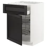 METOD / MAXIMERA base cab f hob/drawer/2 wire bskts, white/Lerhyttan black stained, 60x60x80 cm