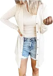 [Generic] Ladies Solid Button Down Long Sleeve Casual Cardigan Lightweight Zipper Jacket Women's Coat Black Denim Coats Summer For Women Leisure Beige Motorcycle Jackets