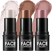 FOCALLURE 3 Pcs Cream Contour Sticks,Shades with Highlighter & Bronzer & Blush,Non-greasy and Water-resistant Face Contouring Pen,Easy to Sculpt the Face and Create a Lightweight Finishing Makeup,UNIVERSAl