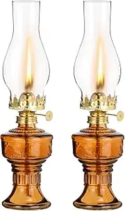 2 Pcs Chamber Oil Lamps for Indoor Use Vintage Kerosene Lamp Rustic Hurricane Kerosene Lantern with Adjustable Fire Wick Lighting Oil Lantern for Home Emergency Lighting, 13'' High(Brown)