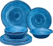 UPware 12-Piece Melamine Dinnerware Set, Includes Dinner Plates, Salad Plates, Bowls, Service for 4 (Rope, Blue)