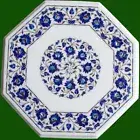 Corner End Table Top Inlaid with Lapis Lazuli Stone Octagon Marble Coffee Table