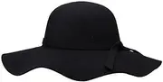 [QUUPY] Womens Black Retro Fedora Vintage Foldable Wide Brim Floppy Derby Bowler Sun Hat Beach Princess Church Party Bucket Hat Women's Hat, B, One size