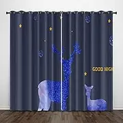 Exquisite Bedroom Blackout Curtains, Cartoon Animal elk Stars 118x106 Inch Heat Insulation Blackout Children's Curtains,3D lackout Curtains, Suitable for Living Room Bedroom Childre