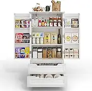 Gizoon 47" Kitchen Pantry Storage Cabinet with Drawers Freestanding Bathroom Storage Cabinets with Doors and Shelves, Small Food Pantry Cabinet for Dining Room Craft Room, White