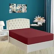 Mahaveer Cotton 400 TC 100% Cotton Fitted Sheet Only with Solid Pattern, Double Size (54x75 Inches)_with 8 Inch Drop-Color_Burgundy Solid