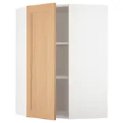 METOD corner wall cabinet with shelves, white/Vedhamn oak, 68x37x100 cm
