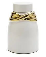 Vivience White Ceramic Jar with Lid and Gold Details