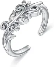[LWXIE] Leaf Open Rings with Diamond Adjustable Ring s925 Sterling Silver Leaf Ring Promise Rings for Her Jewelry Gifts for Girls Wife Girlfriend Birthday, Silver, Diamond