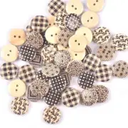 50pcs 18mm Wooden Clothing Buttons Mixed Patterns Sewing Accessories 2-Hole DIY
