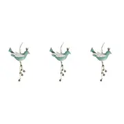 3x LVD Metal/Beads Hanging Bird w/ Bells Christmas Ornament Decor 32cm Aqua