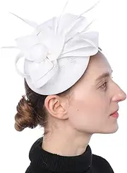 [Biruil] Women's Fascinator Hat Imitation Sinamay Feather Tea Party Pillbox Flower Derby