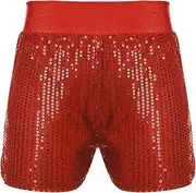 [FEESHOW] Kids Girls' Metallic Ballet Dance Shorts with Sequins Gymnastics Shorts Athletic Hot Pants Performance